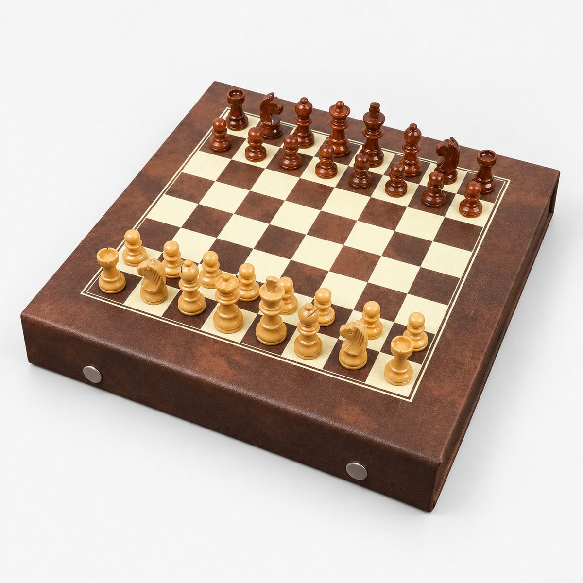 10-Inch Leatherette Travel Chess Set with Wooden Magnetic Pieces & Storage Case - complete set