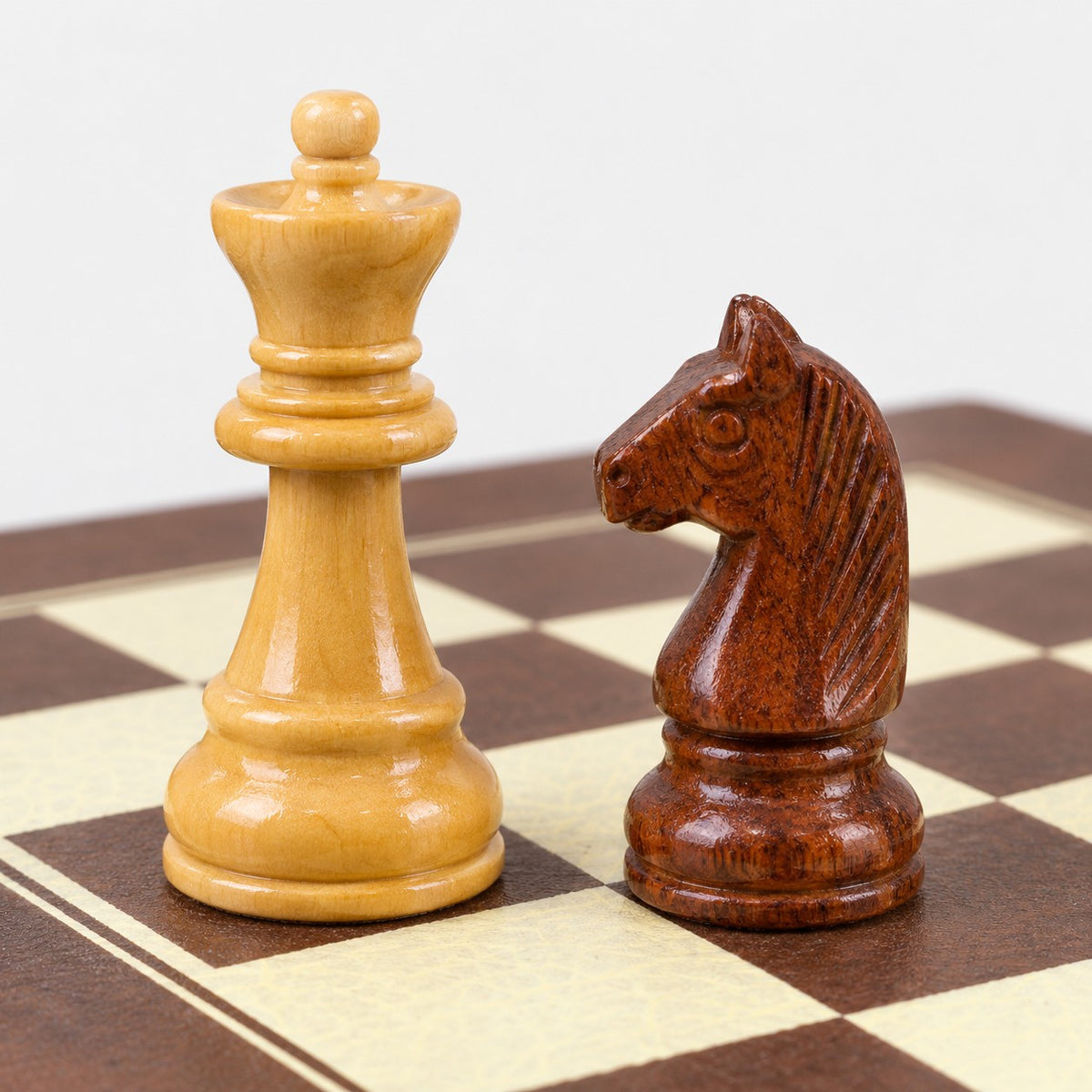 10-Inch Leatherette Travel Chess Set with Wooden Magnetic Pieces & Storage Case - king and knight close-up