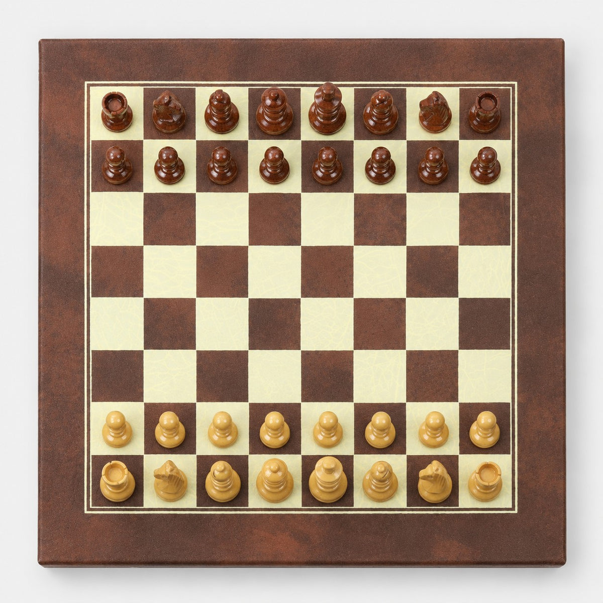 10-Inch Leatherette Travel Chess Set with Wooden Magnetic Pieces & Storage Case - chessboard top view