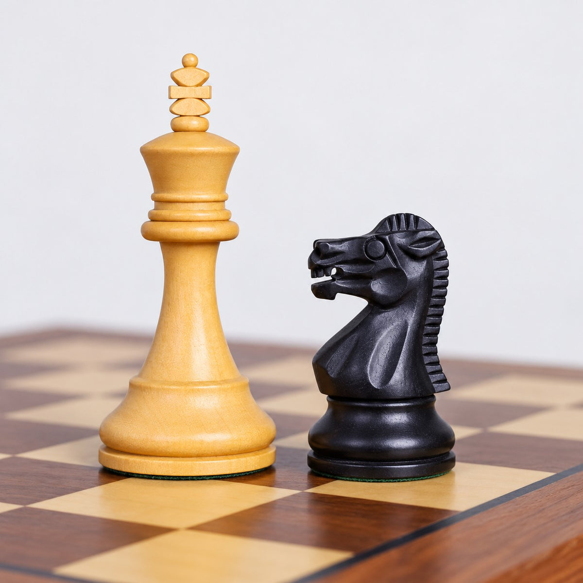 12-Inch Elegant Minimalist Staunton Magnetic Travel Chess Set with Ebonized Boxwood Pieces - Gift Edition - king and knight close-up