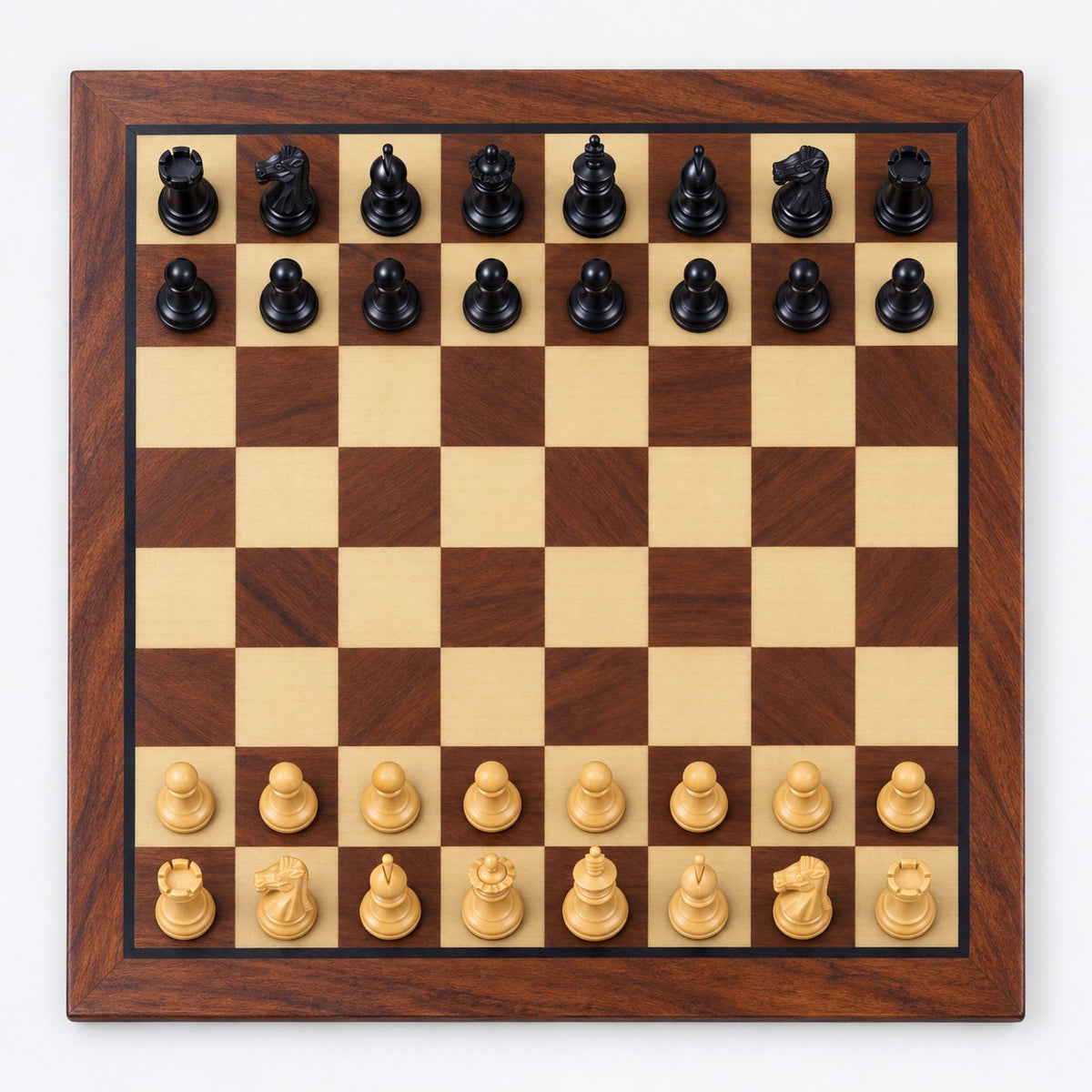 12-Inch Elegant Minimalist Staunton Magnetic Travel Chess Set with Ebonized Boxwood Pieces - Gift Edition - chessboard top view