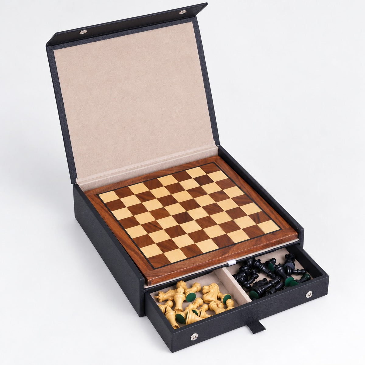 12-Inch Elegant Minimalist Staunton Magnetic Travel Chess Set with Ebonized Boxwood Pieces - Gift Edition - storage box