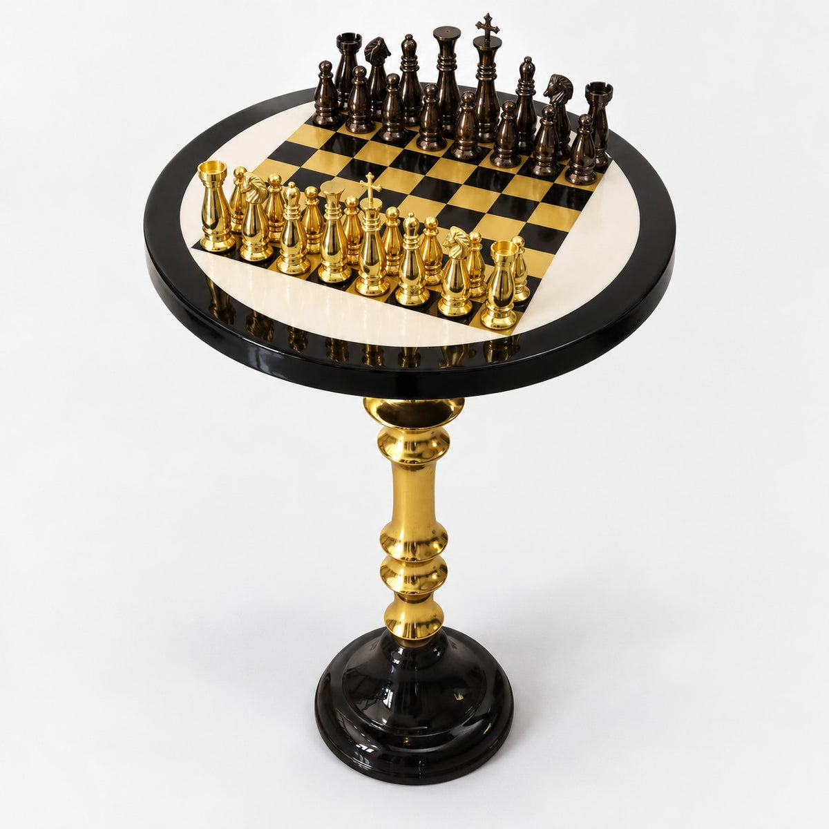 18-Inch Luxury Executive Brass Chess Table Set with Metal Chess Pieces - 27 Inches Tall - complete set