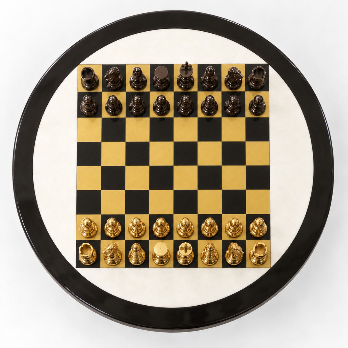 18-Inch Luxury Executive Brass Chess Table Set with Metal Chess Pieces - 27 Inches Tall - chessboard top view