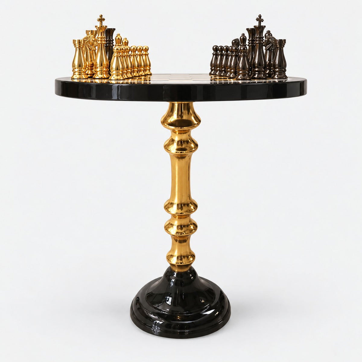 18-Inch Luxury Executive Brass Chess Table Set with Metal Chess Pieces - 27 Inches Tall - side view
