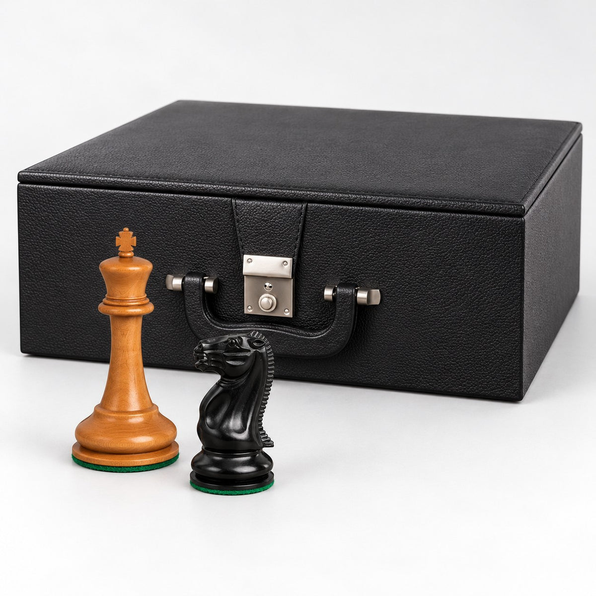 1849 Cooke Staunton Chess Set Combo with Ebony & Antiqued Boxwood Pieces, Board and Storage Box - storage box
