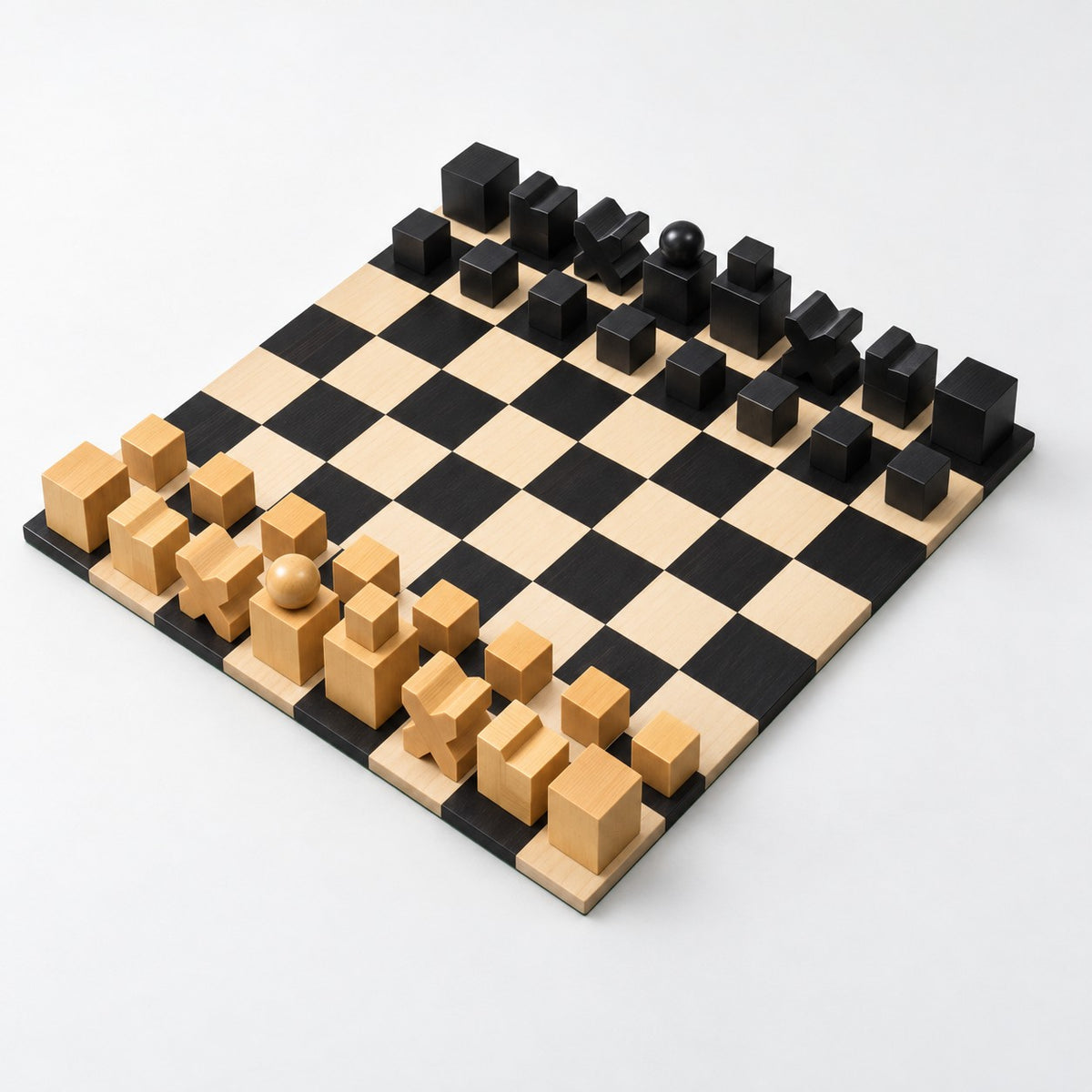 1923 Bauhaus Chess Set - Ebonized Boxwood Pieces with Ebony Chess Board - complete set