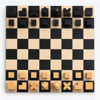 1923 Bauhaus Chess Set - Ebonized Boxwood Pieces with Ebony Chess Board - chessboard top view