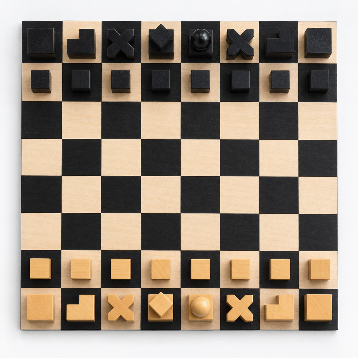 1923 Bauhaus Chess Set - Ebonized Boxwood Pieces with Ebony Chess Board - chessboard top view