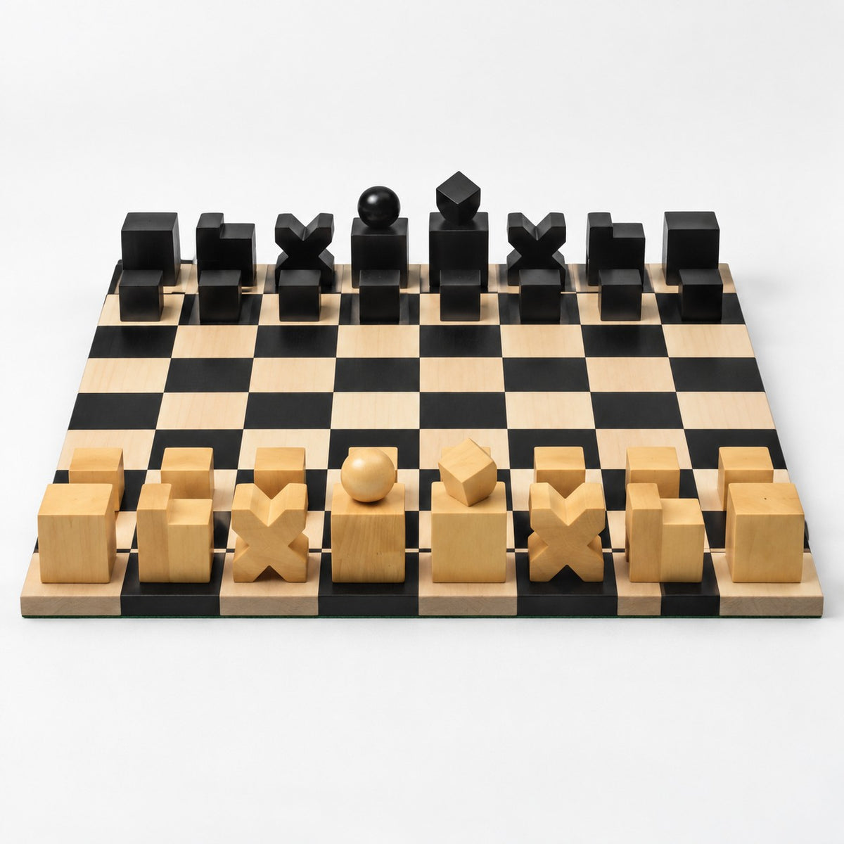 1923 Bauhaus Chess Set - Ebonized Boxwood Pieces with Ebony Chess Board - low angle view