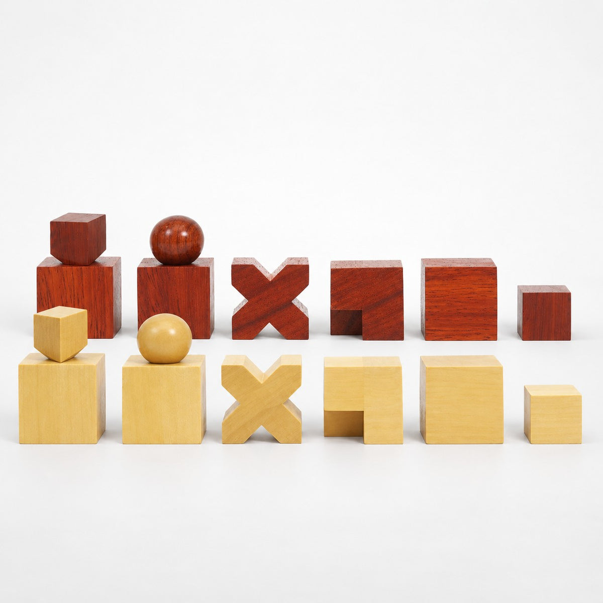 1923 Bauhaus Chess Set Reproduction - Chess Pieces Only in Bud Rosewood & Boxwood, 2-Inch King - pieces lineup