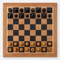 1935 Botvinnik-Flohr II Soviet Chess Set Combo - Antiqued & Ebonized Boxwood Pieces with Chessboard and Storage Box - chessboard top view