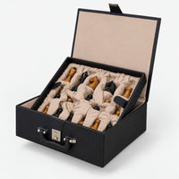 1935 Botvinnik-Flohr II Soviet Chess Set Combo - Antiqued & Ebonized Boxwood Pieces with Chessboard and Storage Box - storage box