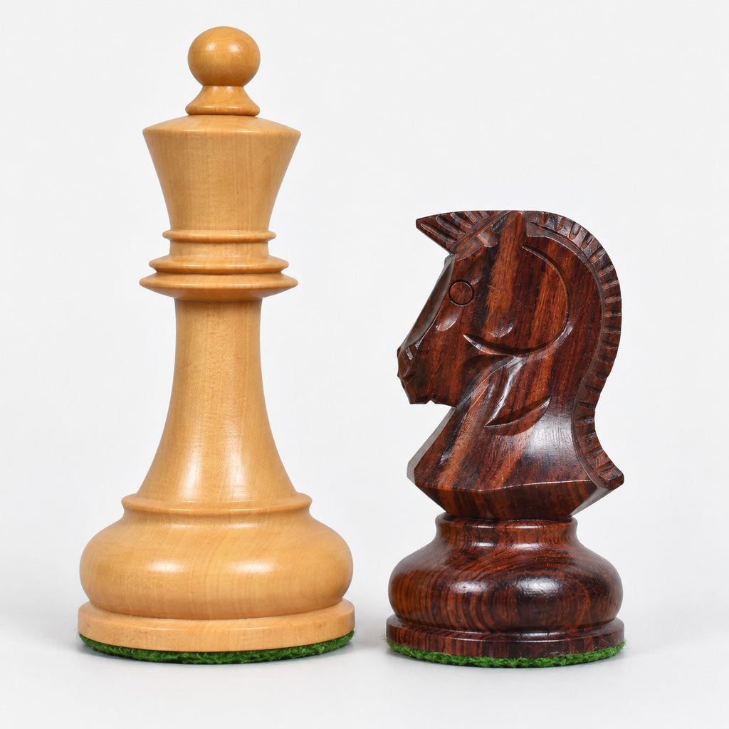 1970s Dubrovnik Chess Pieces Only - Rosewood & Boxwood, 3.8" King - king and knight close-up