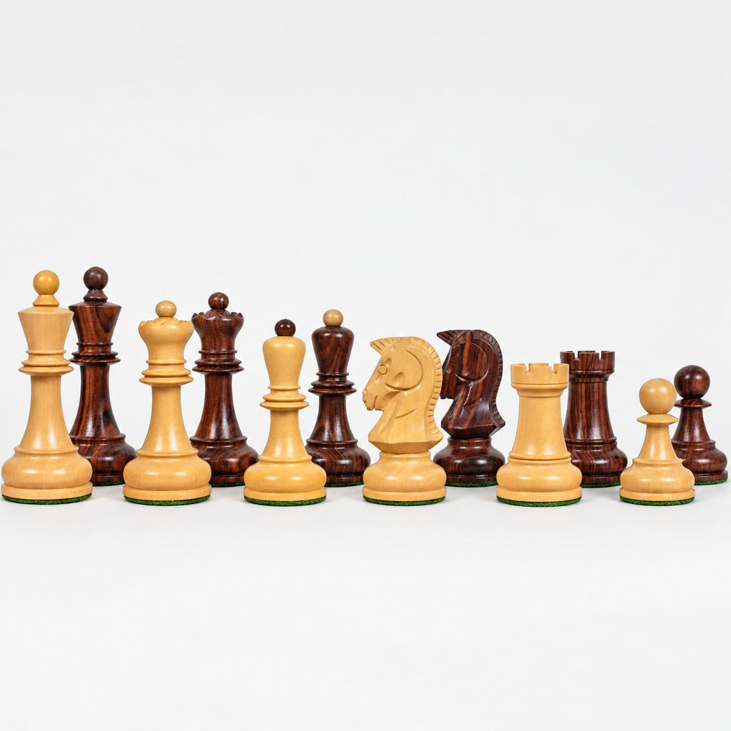 1970s Dubrovnik Chess Pieces Only - Rosewood & Boxwood, 3.8" King - pieces lineup