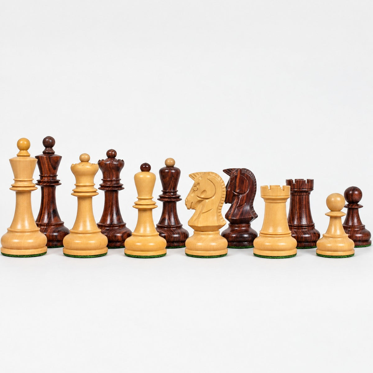 1970s Dubrovnik Chess Pieces Only - Rosewood & Boxwood, 3.8" King - pieces lineup