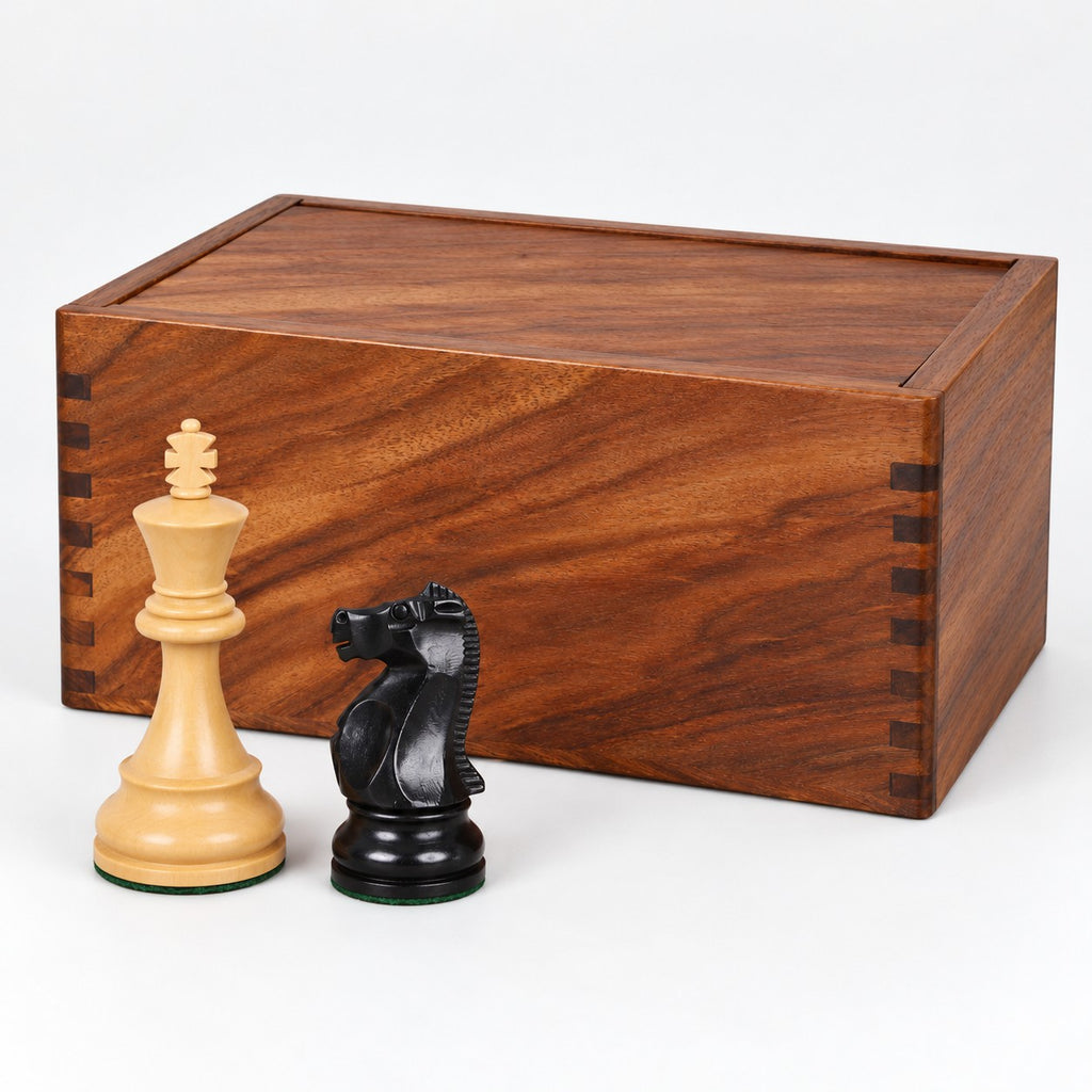 1972 Fischer-Spassky Championship Chess Set Combo with Ebonized Boxwood Pieces, Ebony Chessboard & Storage Box - storage box