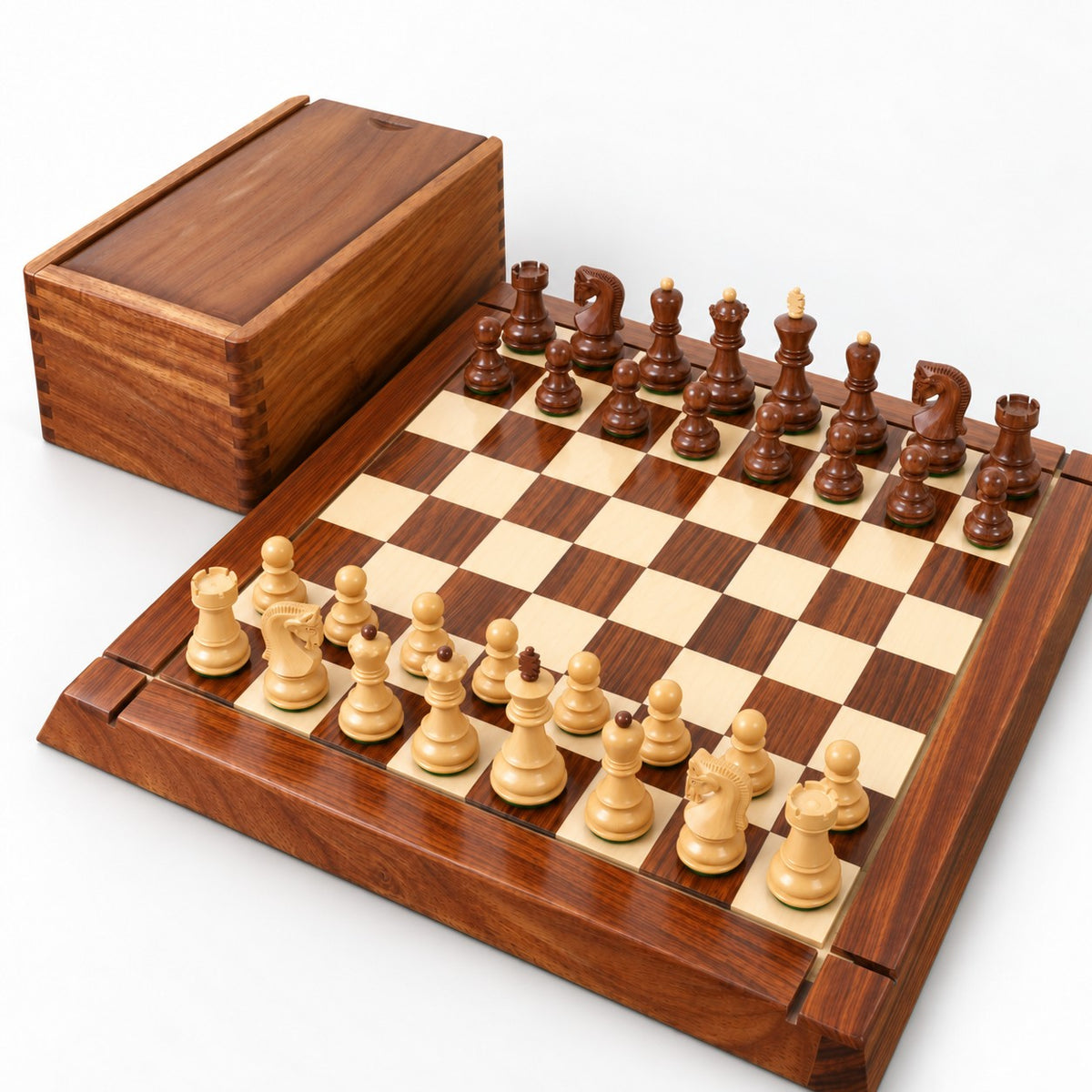 2.6-Inch Russian Zagreb Chess Set Combo - Golden Rosewood Pieces with Board and Storage Box - complete set