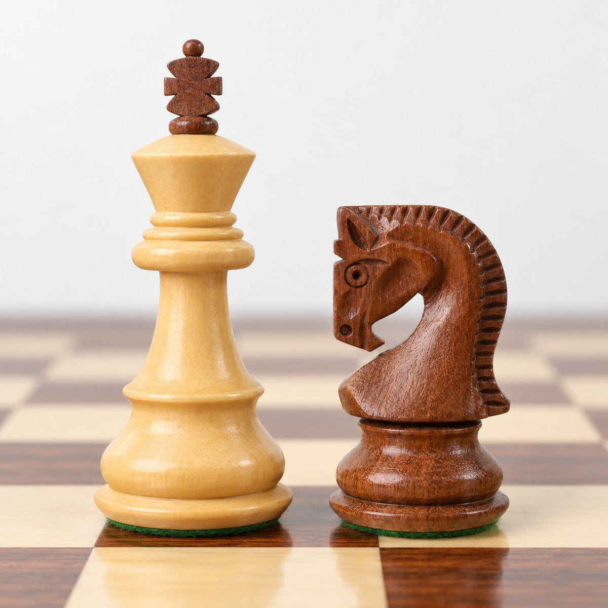 2.6-Inch Russian Zagreb Chess Set Combo - Golden Rosewood Pieces with Board and Storage Box - king and knight close-up