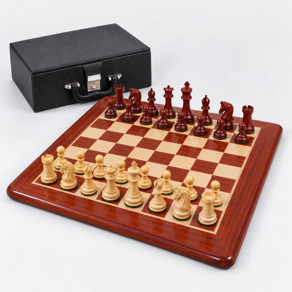 2016 Sinquefield Staunton Chess Set Reproduction Combo - Bud Rosewood Pieces with Chessboard & Storage Box - complete set