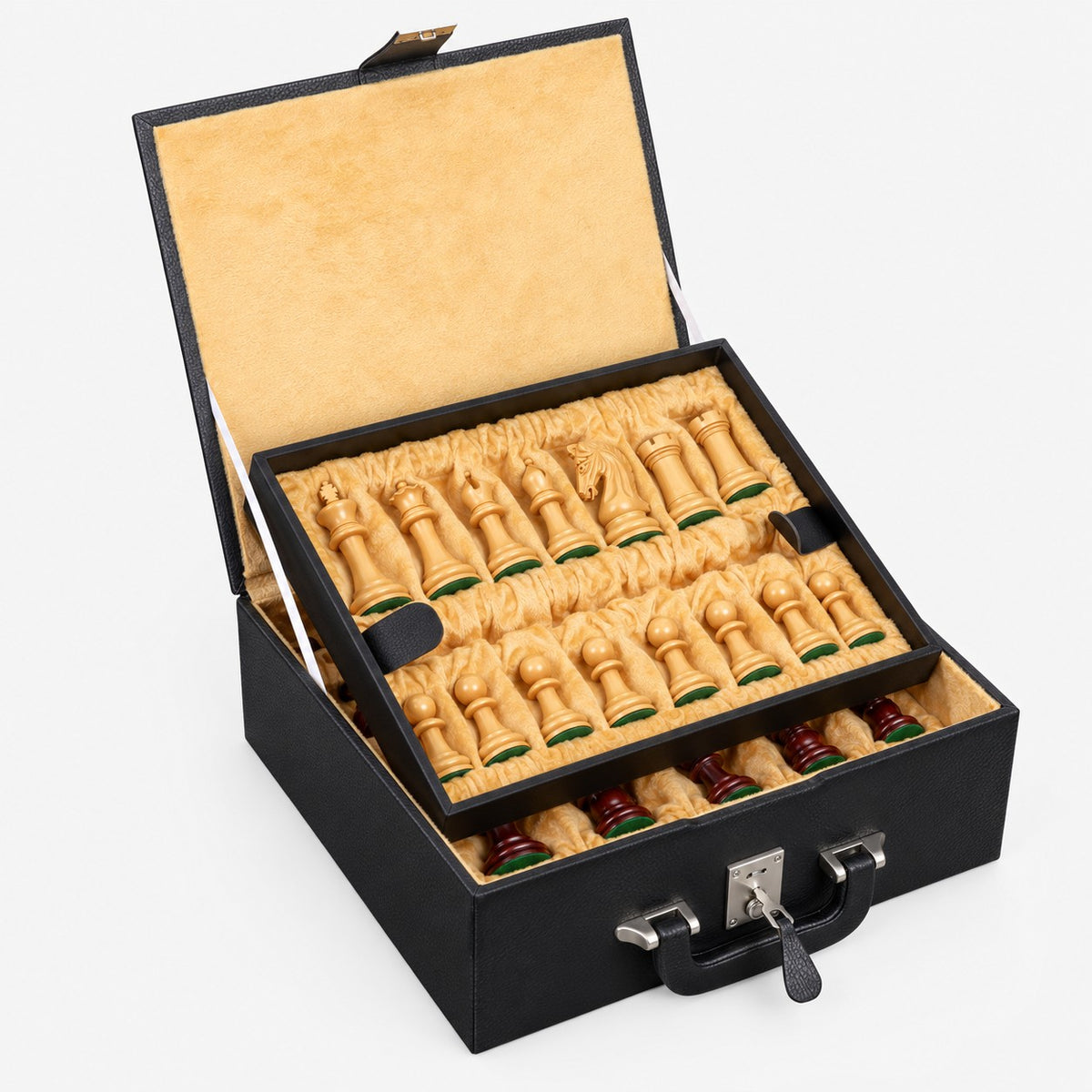2016 Sinquefield Staunton Chess Set Reproduction Combo - Bud Rosewood Pieces with Chessboard & Storage Box - storage box