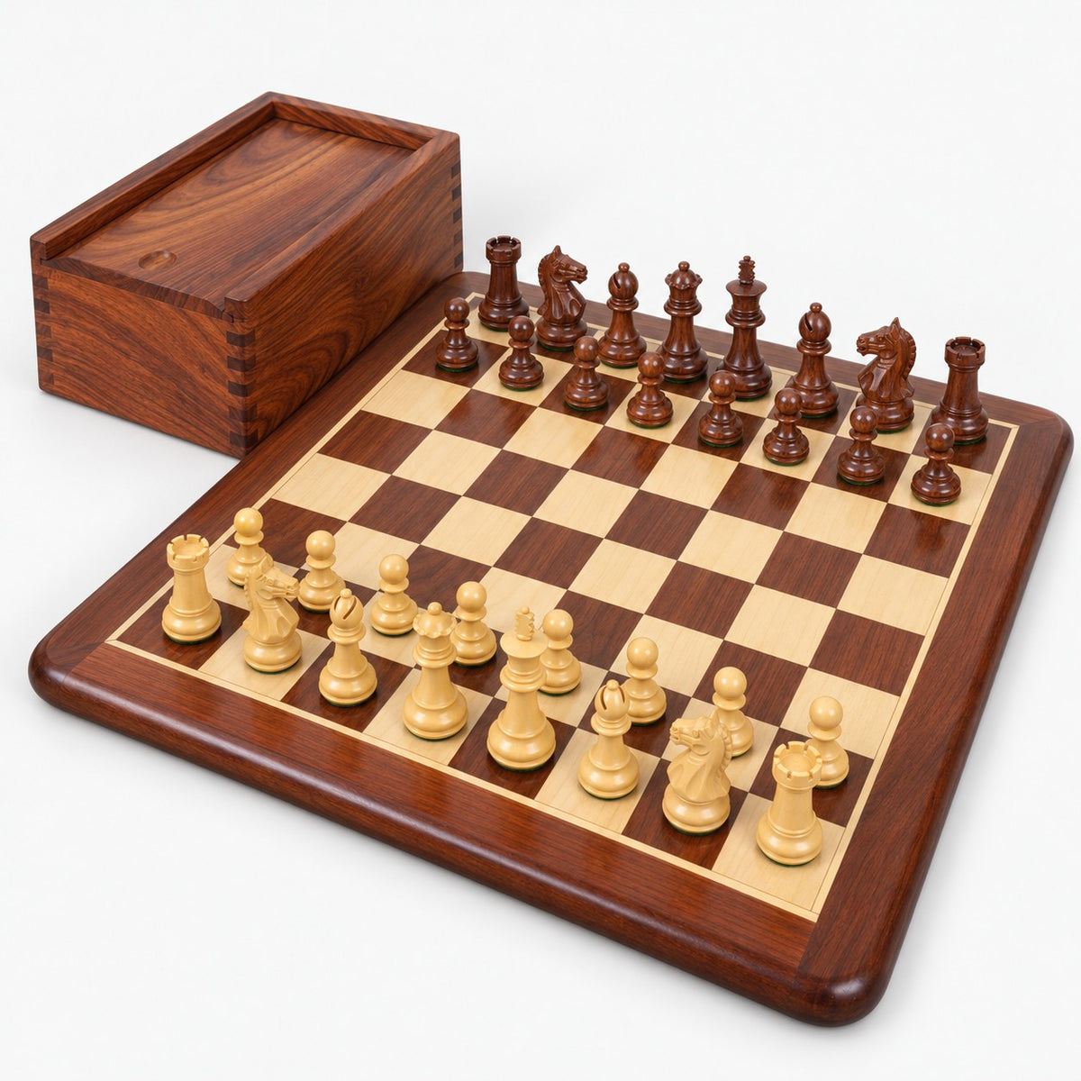 3.5" Fierce Knight Staunton Chess Set Combo with Golden Rosewood Pieces, Chess Board & Storage Box - complete set