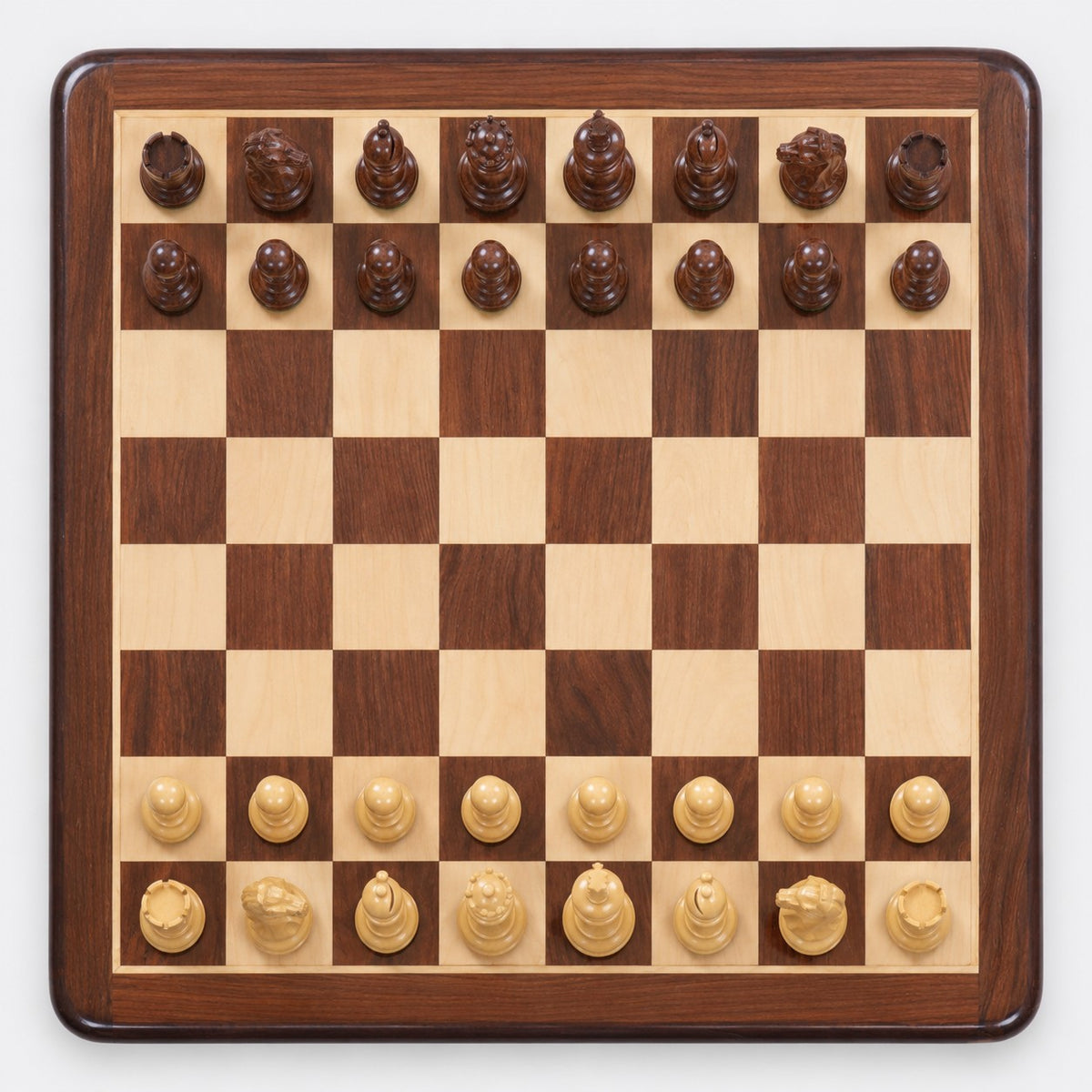 3.5" Fierce Knight Staunton Chess Set Combo with Golden Rosewood Pieces, Chess Board & Storage Box - chessboard top view