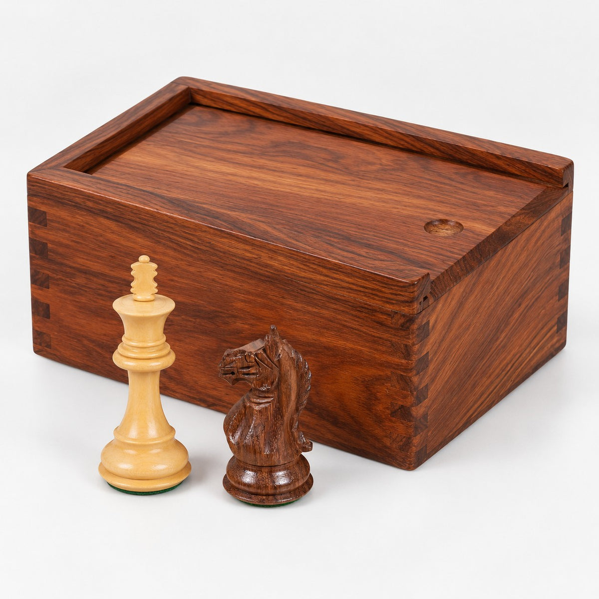 3.5" Fierce Knight Staunton Chess Set Combo with Golden Rosewood Pieces, Chess Board & Storage Box - storage box