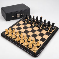 3.8" 1950s Fischer Dubrovnik Chess Set - Ebony & Boxwood Pieces with Matching Board and Storage Box | 3-Piece Combo - complete set