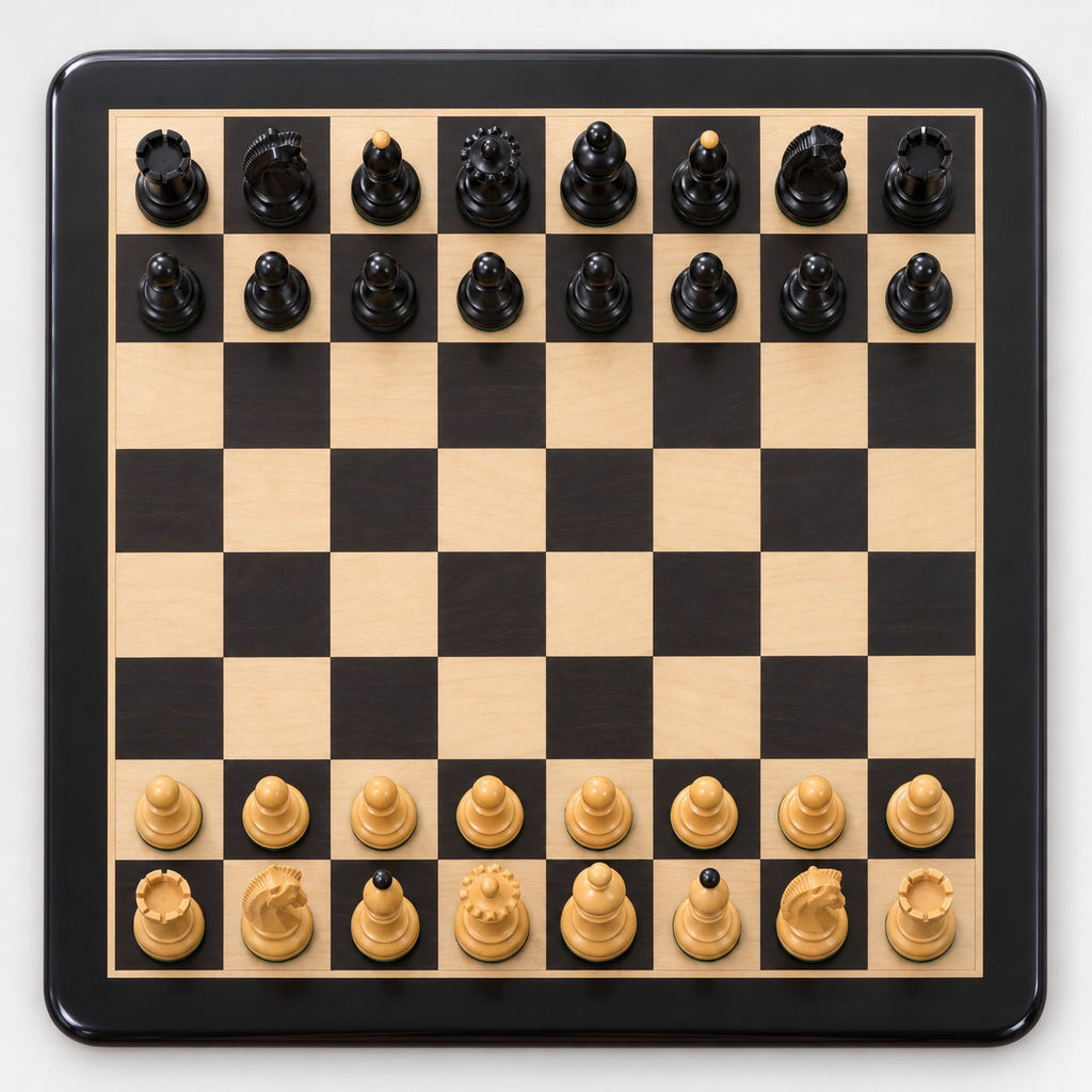 3.8" 1950s Fischer Dubrovnik Chess Set - Ebony & Boxwood Pieces with Matching Board and Storage Box | 3-Piece Combo - chessboard top view