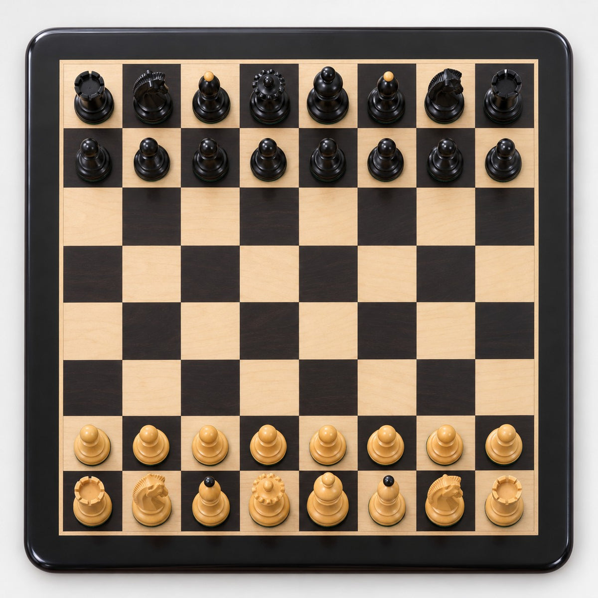 3.8" 1950s Fischer Dubrovnik Chess Set - Ebony & Boxwood Pieces with Matching Board and Storage Box | 3-Piece Combo - chessboard top view