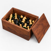 3.8-Inch Championship Chess Set - Ebonized Boxwood Pieces with Folding Board & Storage Box - storage box