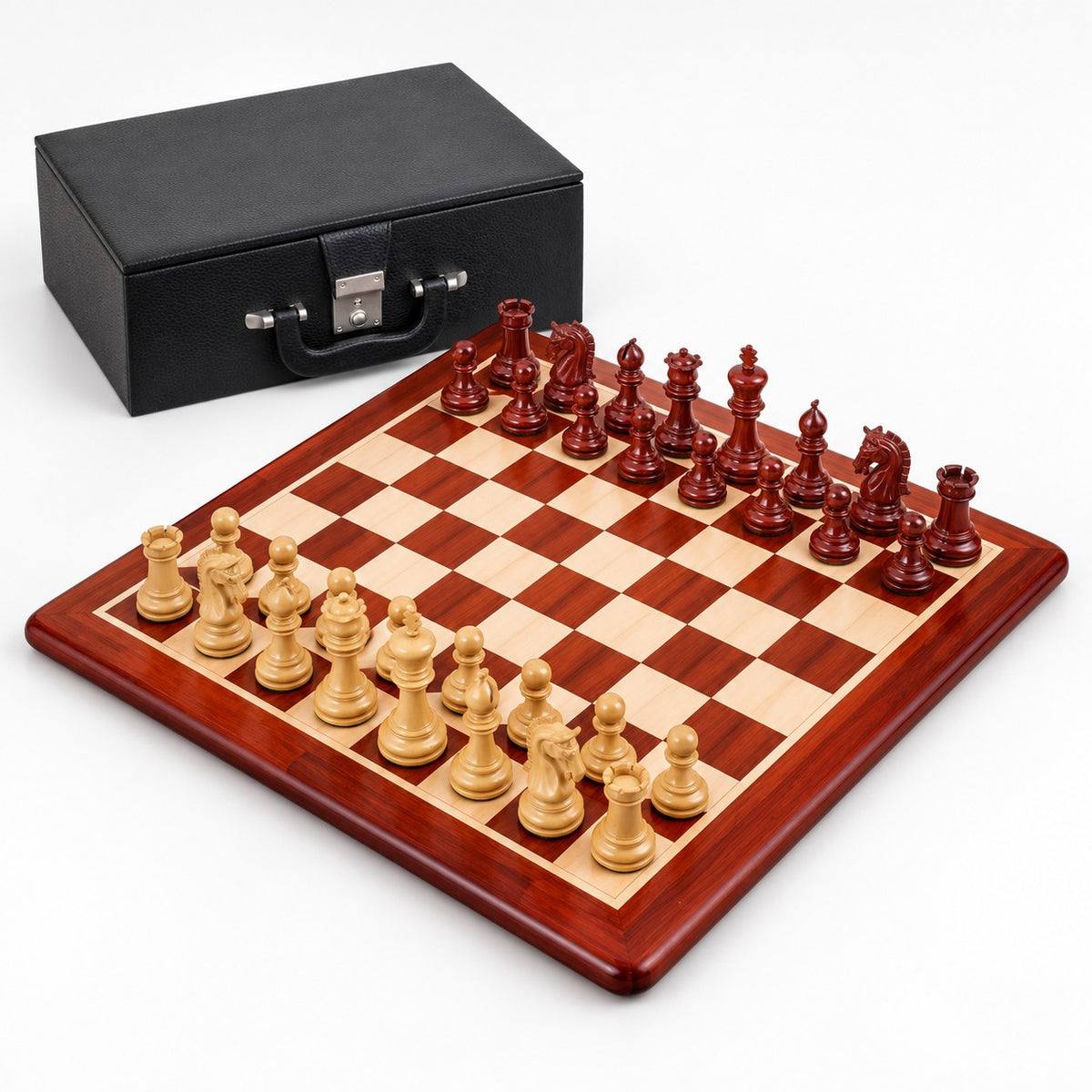 3.8-Inch Imperial Staunton Chess Set - Bud Rosewood Pieces with 21-Inch Chessboard and Storage Box - complete set