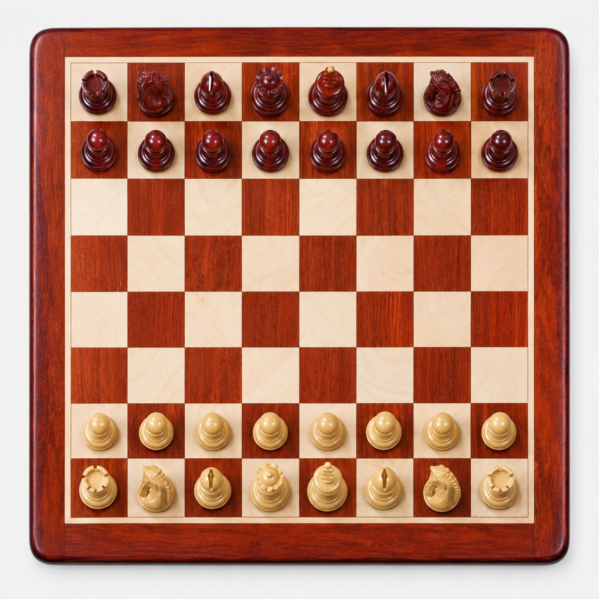 3.8-Inch Imperial Staunton Chess Set - Bud Rosewood Pieces with 21-Inch Chessboard and Storage Box - chessboard top view