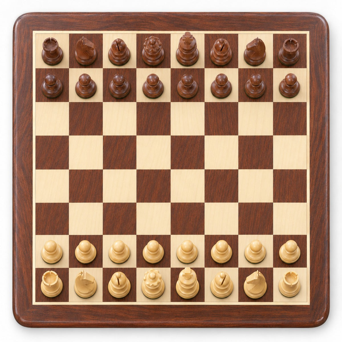 3.8-Inch Tournament Chess Set Combo - Golden Rosewood Pieces with Chess Board and Storage Box - chessboard top view