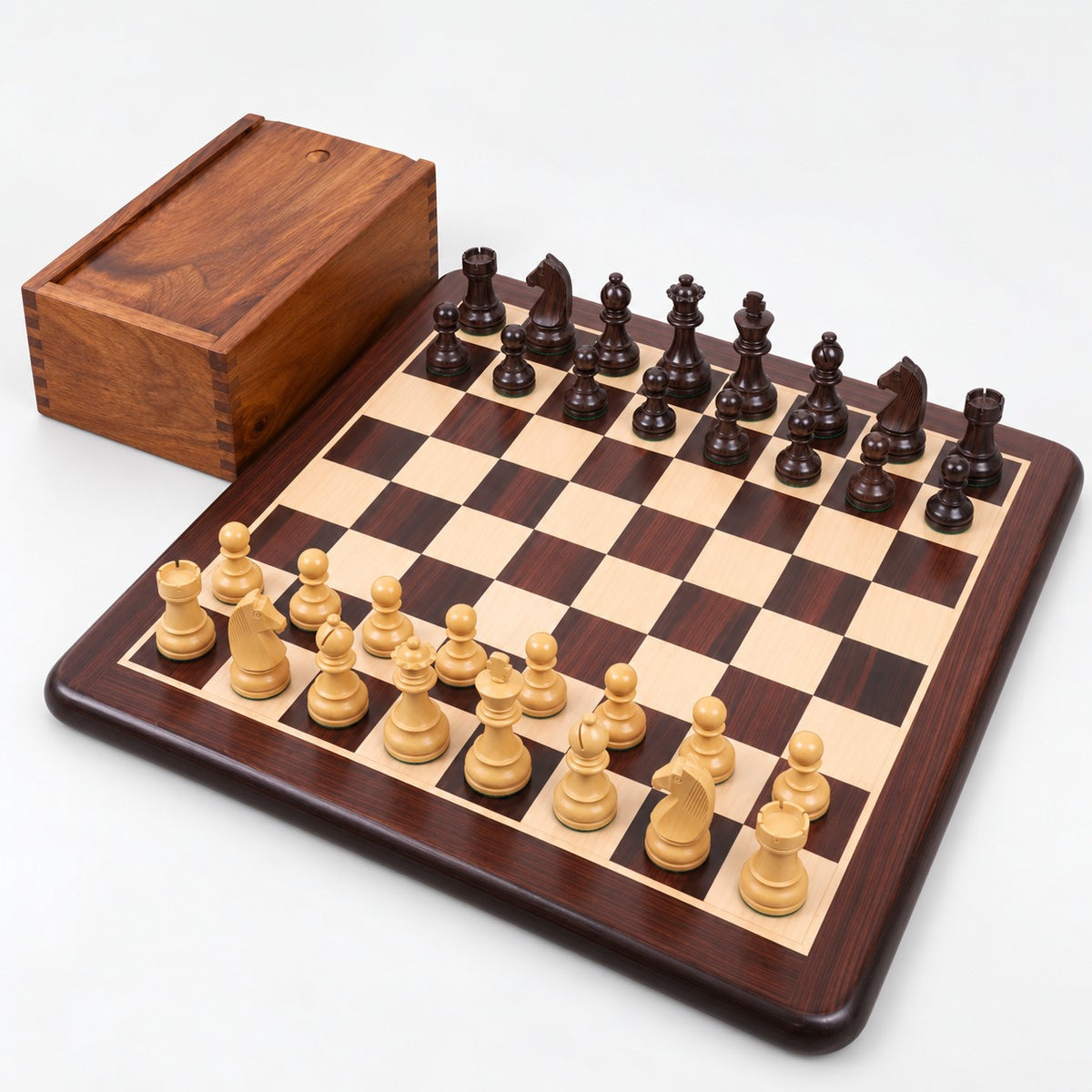 3.8-Inch Tournament Chess Set Combo - Rosewood Pieces with 19-Inch Board & Storage Box - complete set