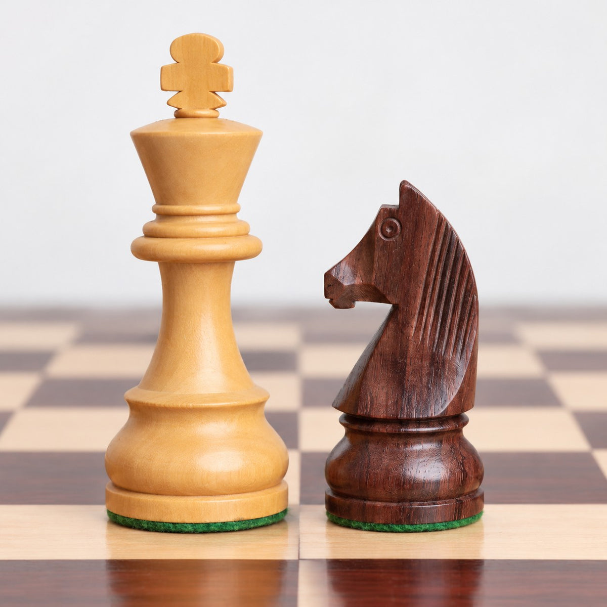 3.8-Inch Tournament Chess Set Combo - Rosewood Pieces with 19-Inch Board & Storage Box - king and knight close-up