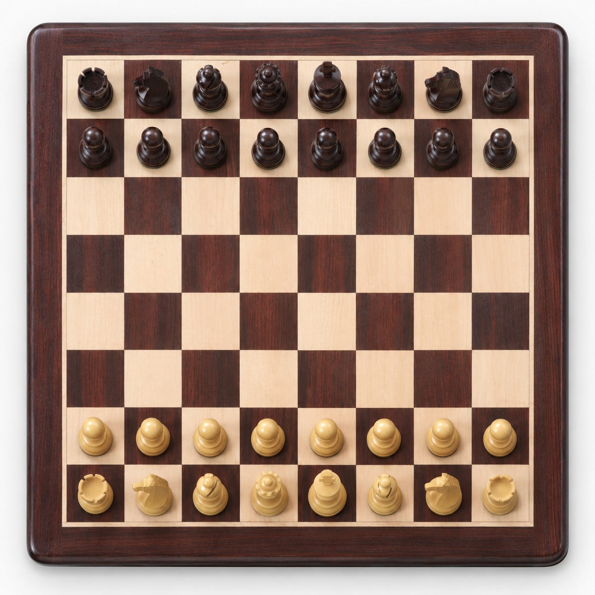 3.8-Inch Tournament Chess Set Combo - Rosewood Pieces with 19-Inch Board & Storage Box - chessboard top view