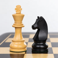 3.8-Inch Tournament Chess Set with Ebonized Boxwood Pieces, Chessboard & Storage Box - king and knight close-up