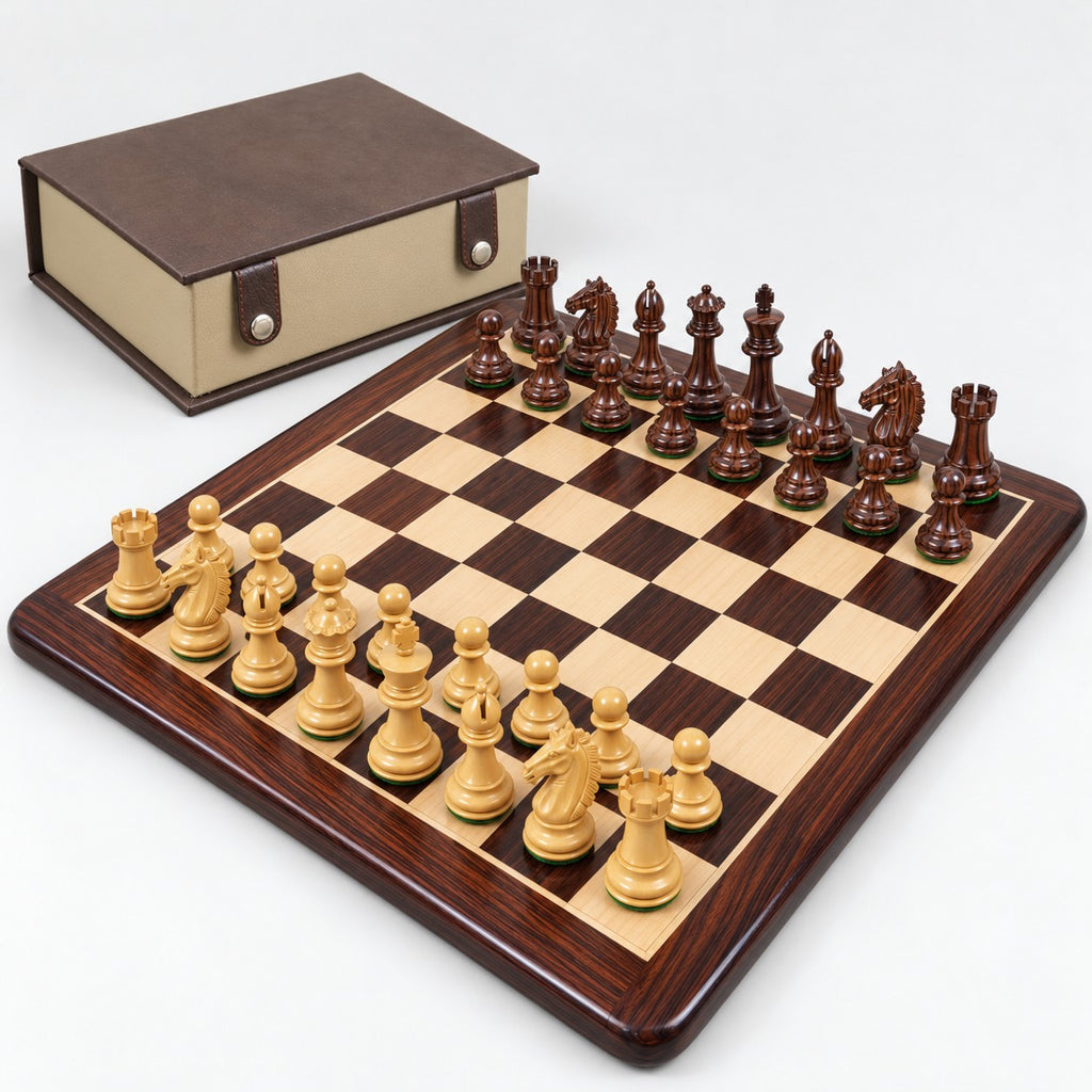 3.9-Inch Exclusive Alban Staunton Chess Set - Rosewood Pieces with Board & Storage Box - complete set