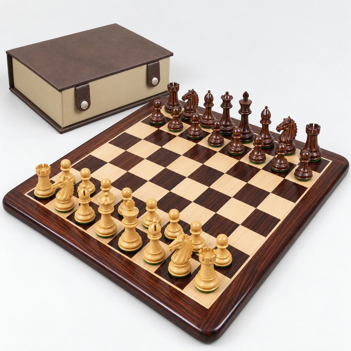 3.9-Inch Exclusive Alban Staunton Chess Set - Rosewood Pieces with Board & Storage Box - complete set