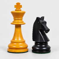 3.9" French Chavet Tournament Chess Set - Classic Antiqued Boxwood Chess Pieces Only - king and knight close-up