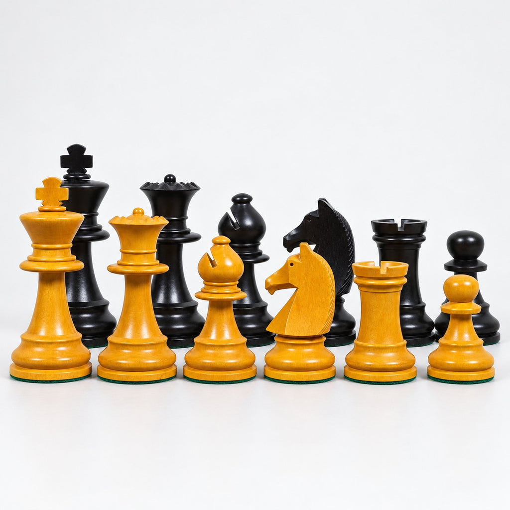 3.9" French Chavet Tournament Chess Set - Classic Antiqued Boxwood Chess Pieces Only - pieces lineup