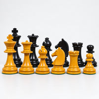 3.9" French Chavet Tournament Chess Set - Classic Antiqued Boxwood Chess Pieces Only - pieces lineup