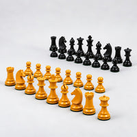 3.9" French Chavet Tournament Chess Set - Classic Antiqued Boxwood Chess Pieces Only - side view of the pieces