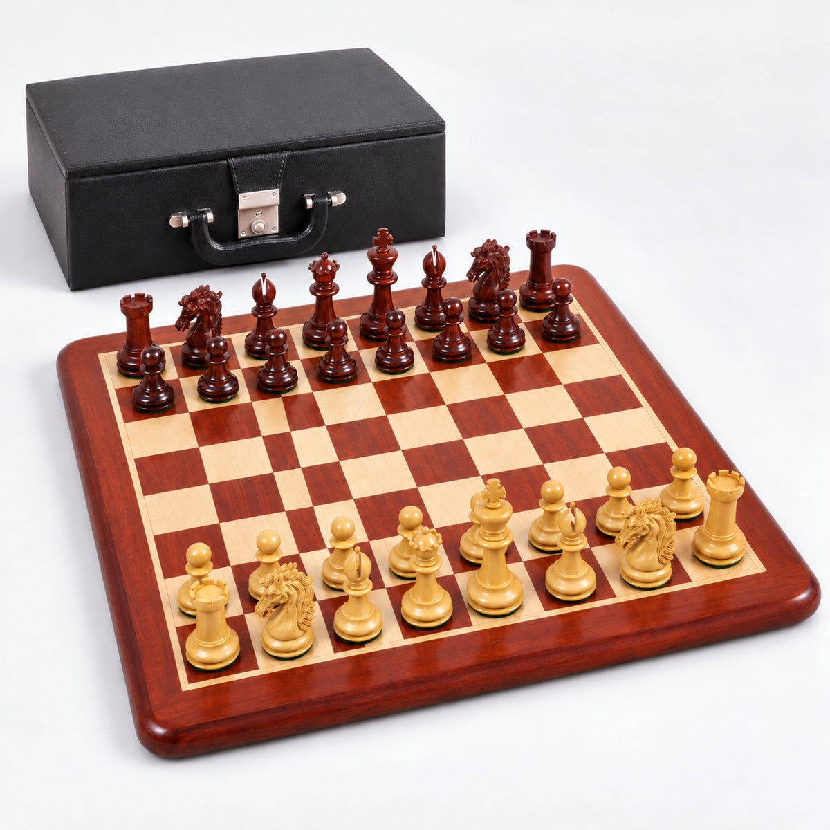 3.9" Heritage Series Staunton Chess Set - Bud Rosewood Pieces with 21" Chess Board & Storage Box - complete set