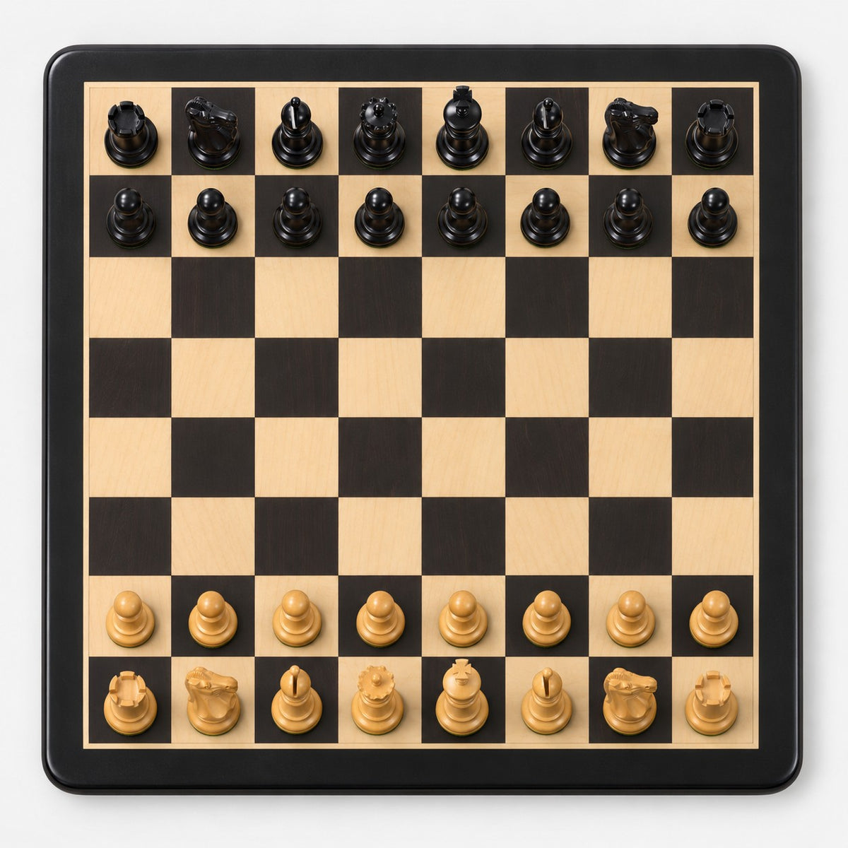 3.9-Inch Lessing Staunton Chess Set Combo - Ebony Wood Pieces with Chessboard & Storage Box - chessboard top view