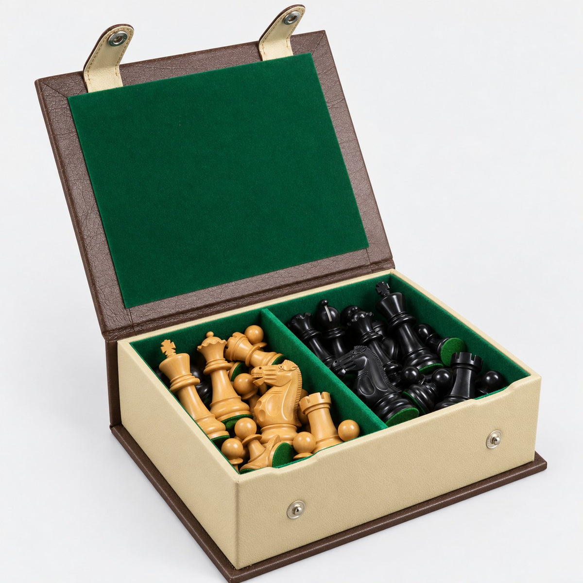 3.9-Inch Lessing Staunton Chess Set Combo - Ebony Wood Pieces with Chessboard & Storage Box - storage box