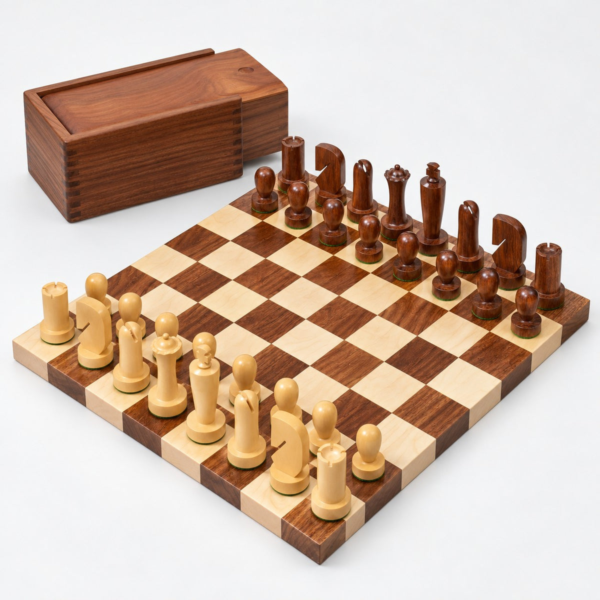 3.9-Inch Minimalist Berliner Combo Chess Set with Pieces, Board & Storage Box - Golden Rosewood - complete set