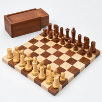 3.9-Inch Minimalist Berliner Combo Chess Set with Pieces, Board & Storage Box - Golden Rosewood - complete set
